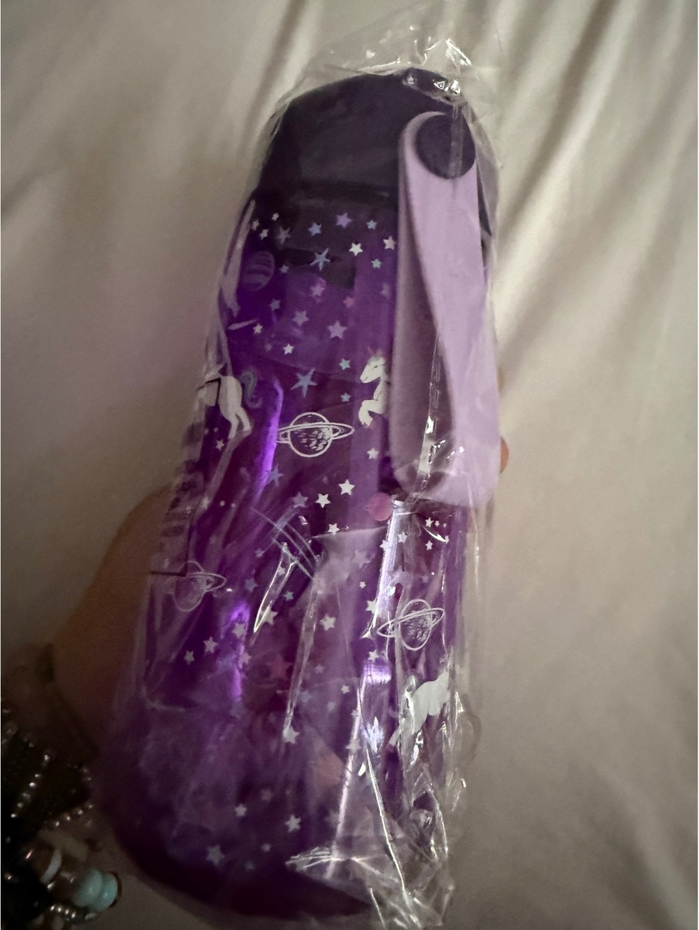 Purple unicorn water bottle new in plastic hydration girls